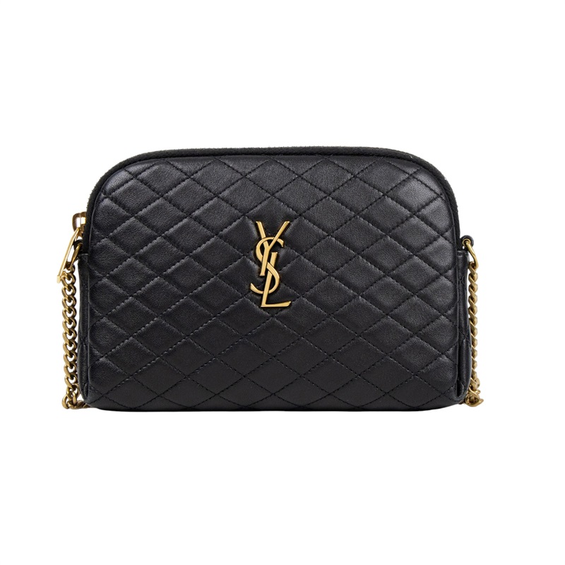 聖羅蘭 YSL SAINT LAURENT Gaby 絎縫小羊皮 拉鏈小袋 金色五金 7336671EL07 黑金Gaby貝殼包 原廠盒子