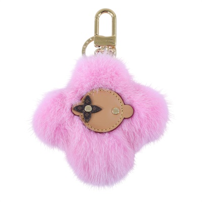 路易威登 LOUIS VUITTON Monogram 粉色 鑰匙圈 吊飾 M01447 粉色水貂毛太陽花鑰匙 無附屬品