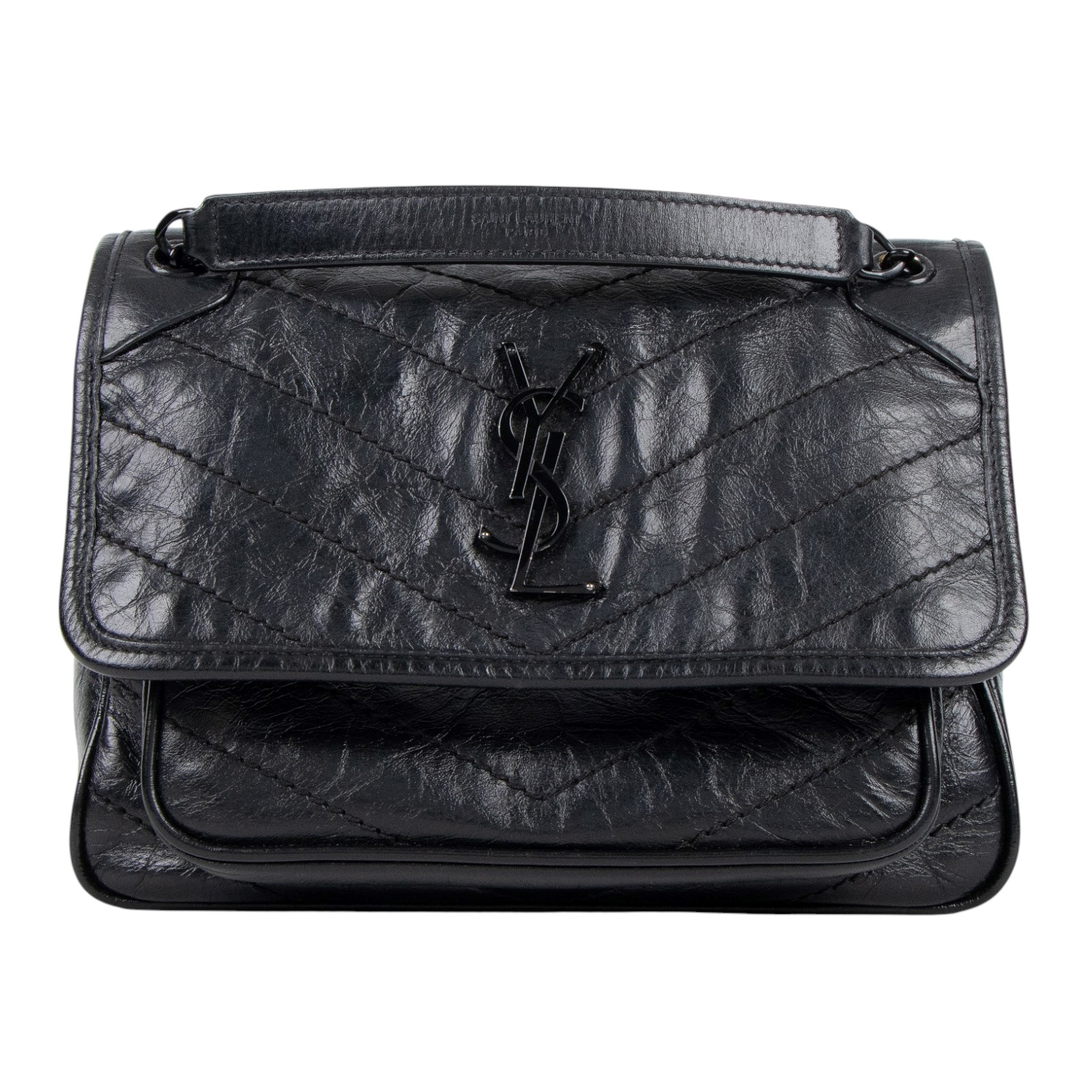 聖羅蘭 YSL SAINT LAURENT Niki 復古小牛皮 Baby 斜背 翻蓋包 6331850EN08 黑NIKI BABY 原廠盒子/防塵袋