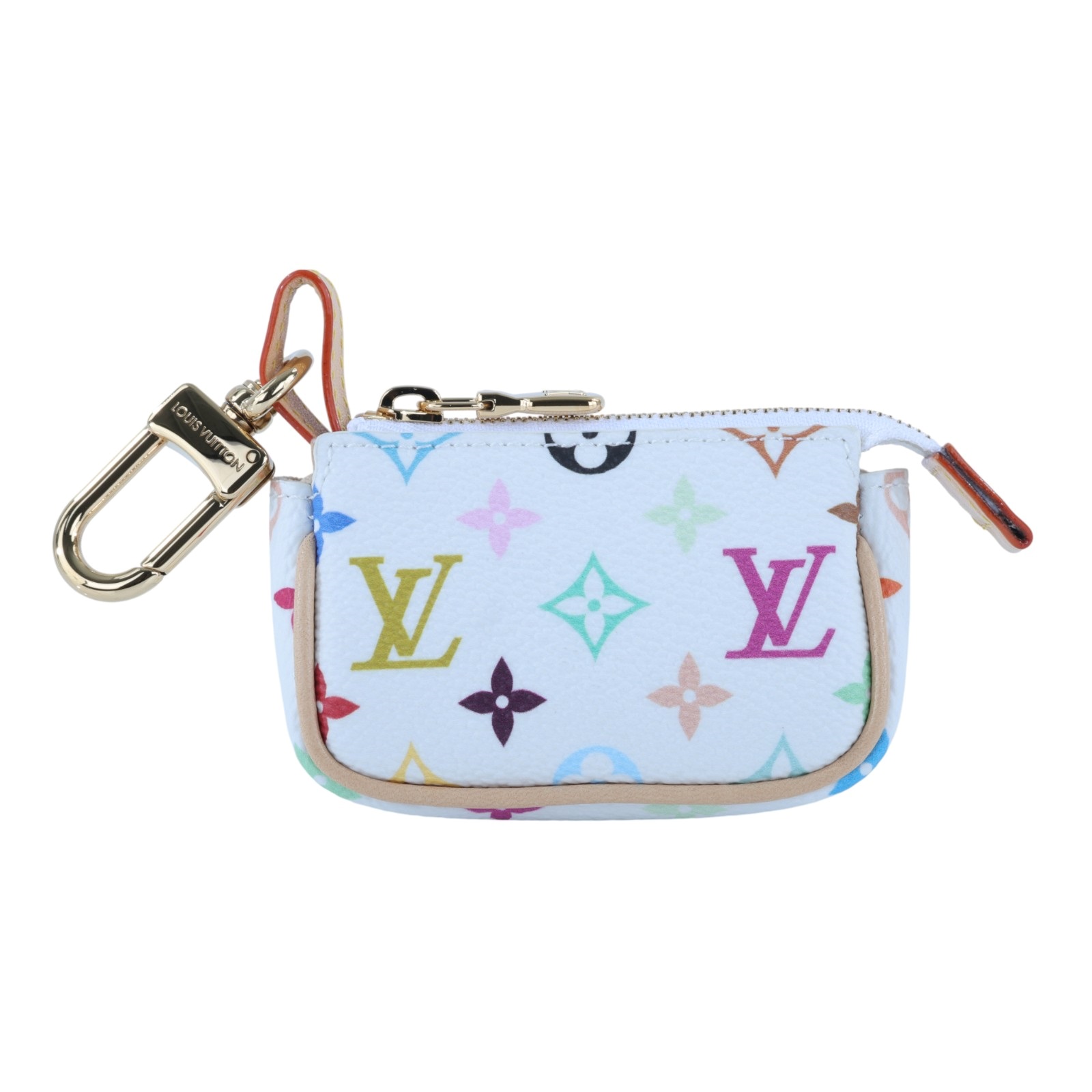 路易威登 LOUIS VUITTON 村上隆 白三彩 拉鍊包 吊飾 鑰匙圈 M02460 晶片款  原廠盒子/防塵袋