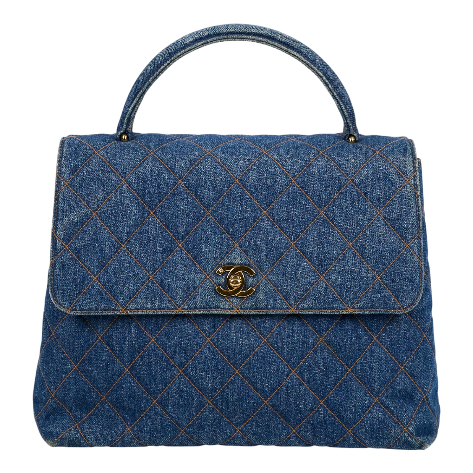 香奈兒 CHANEL Vintage 菱格紋 丹寧 手提包  4開單寧Matelasse手提包 無附屬品