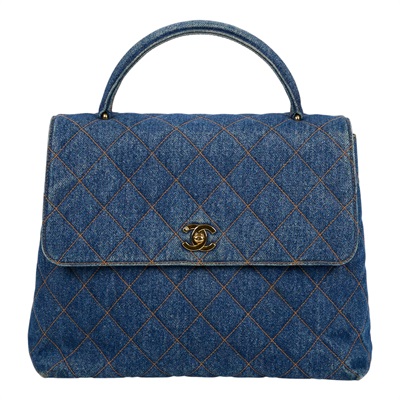 香奈兒 CHANEL Vintage 菱格紋 丹寧 手提包  4開單寧Matelasse手提包 無附屬品