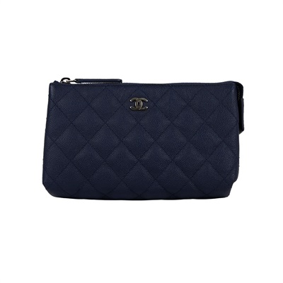 香奈兒 CHANEL 菱格紋 手拿包  25開 深藍荔枝POUCH 原廠盒子/防塵袋/保證卡