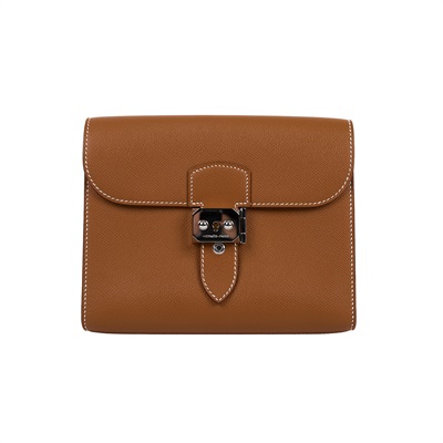 愛馬仕 Hermes Sac a depeches 21 郵差包 銀色五金 金棕色 H085470CK37 K刻  原廠盒子/防塵袋/購買證明影本