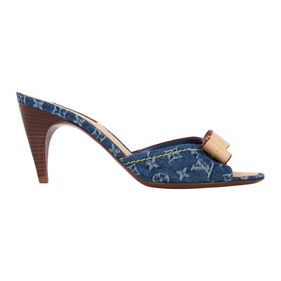 路易威登 LOUIS VUITTON 老花 Monogram 涼鞋 拖鞋 單寧  丹寧露趾跟鞋 防塵袋