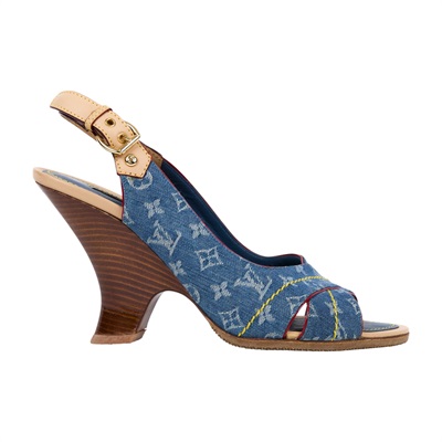 路易威登 LOUIS VUITTON 老花 Monogram 涼鞋 單寧  丹寧交叉露趾跟鞋 原廠盒子/防塵袋