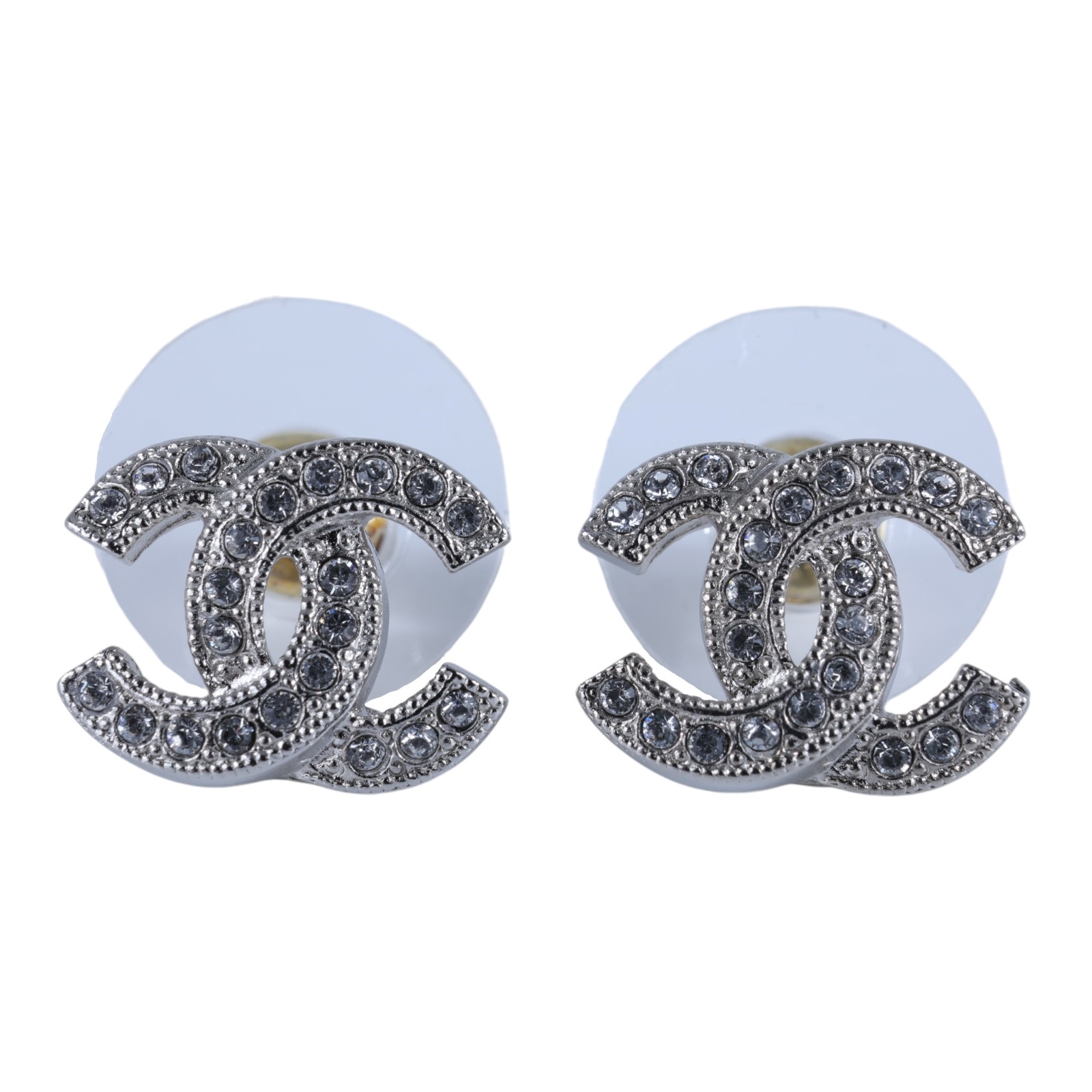 香奈兒 CHANEL CC LOGO 耳環 耳釘 F22/V 銀色水鑽LOGO耳環 無附屬品