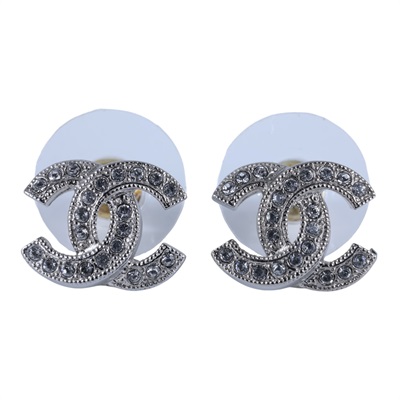 香奈兒 CHANEL CC LOGO 耳環 耳釘 F22/V 銀色水鑽LOGO耳環 無附屬品