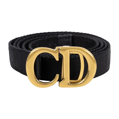 迪奧 CHRISTIAN DIOR CD Saddle 腰帶 0WBM11BLTA 黑織布復古金CD皮帶 原廠盒子/防塵袋