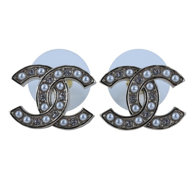 香奈兒 CHANEL CC LOGO 耳環 耳釘 I23/B 水鑽珍珠雙C耳環 無附屬品