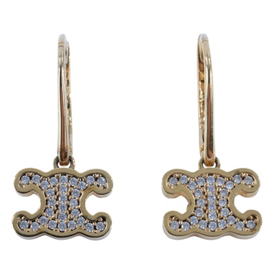 思琳 CELINE 飾面黃銅 水晶 萊茵石 耳釘 460GC6BZI 金LOGO水鑽耳環 原廠盒子/防塵袋