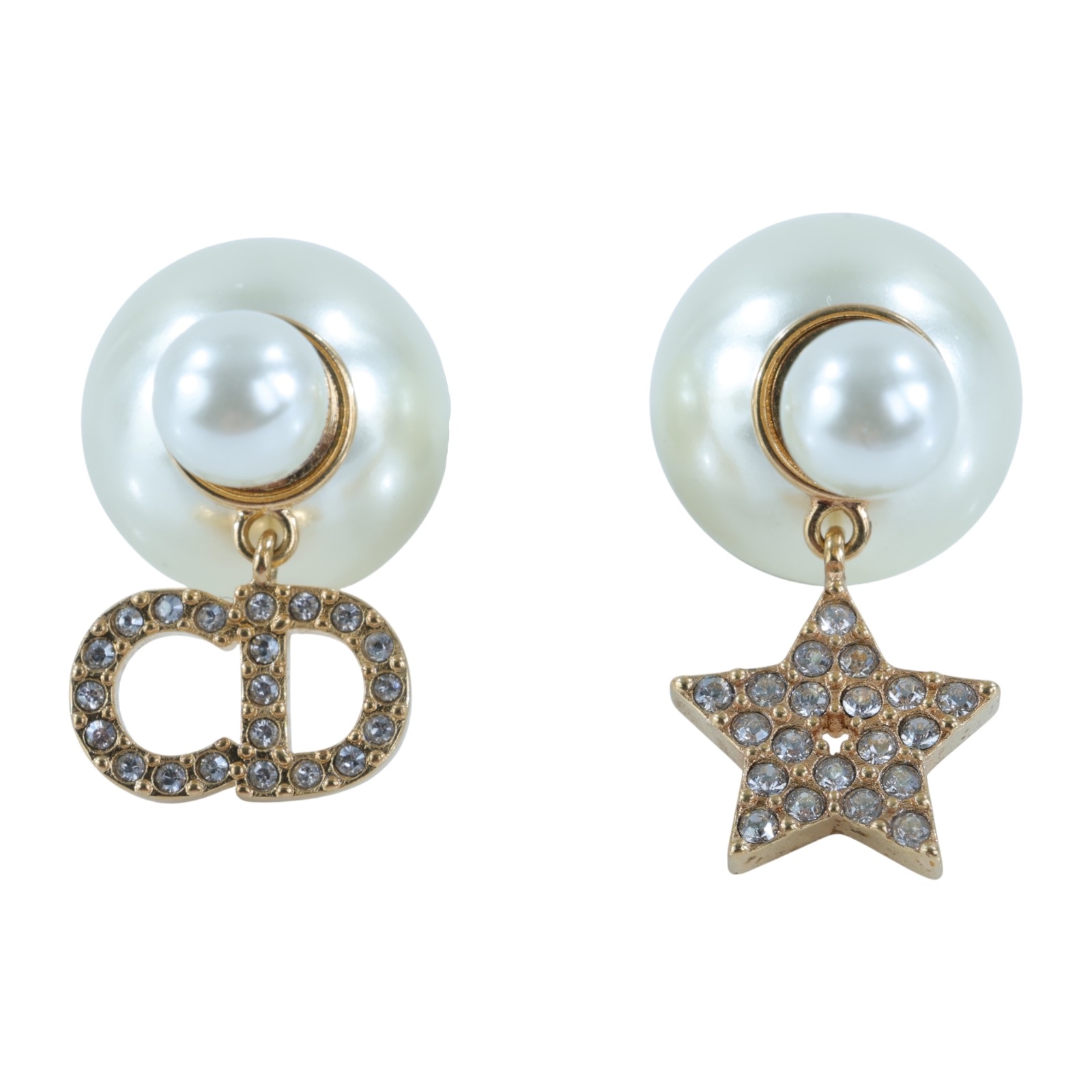 迪奧 CHRISTIAN DIOR Tribales 耳釘 E1038TRICY 金色珍珠LOGO耳環 原廠盒子