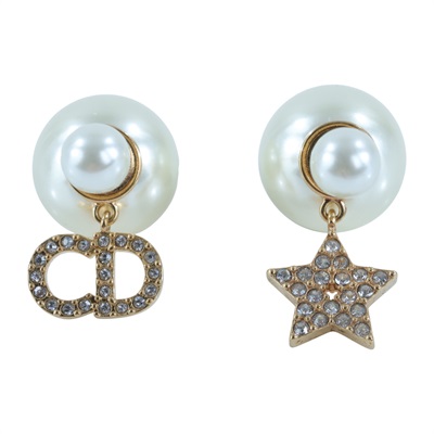 迪奧 CHRISTIAN DIOR Tribales 耳釘 E1038TRICY 金色珍珠LOGO耳環 原廠盒子