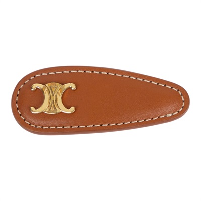思琳 CELINE 飾面髮夾 460TD3BCS 金色LOGO皮髮夾 原廠盒子/防塵袋