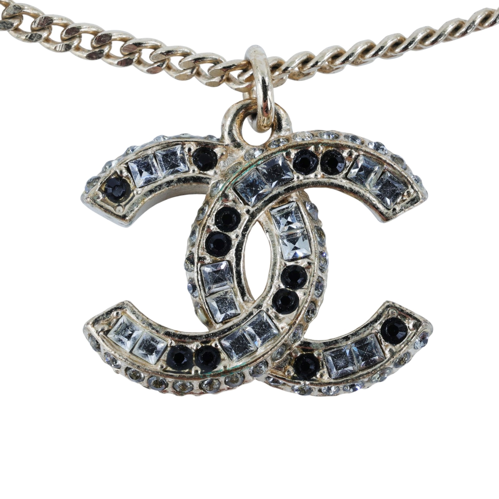 香奈兒 CHANEL CC LOGO 項鍊 A15B 黑白水鑽雙C項鍊 原廠盒子/內襯