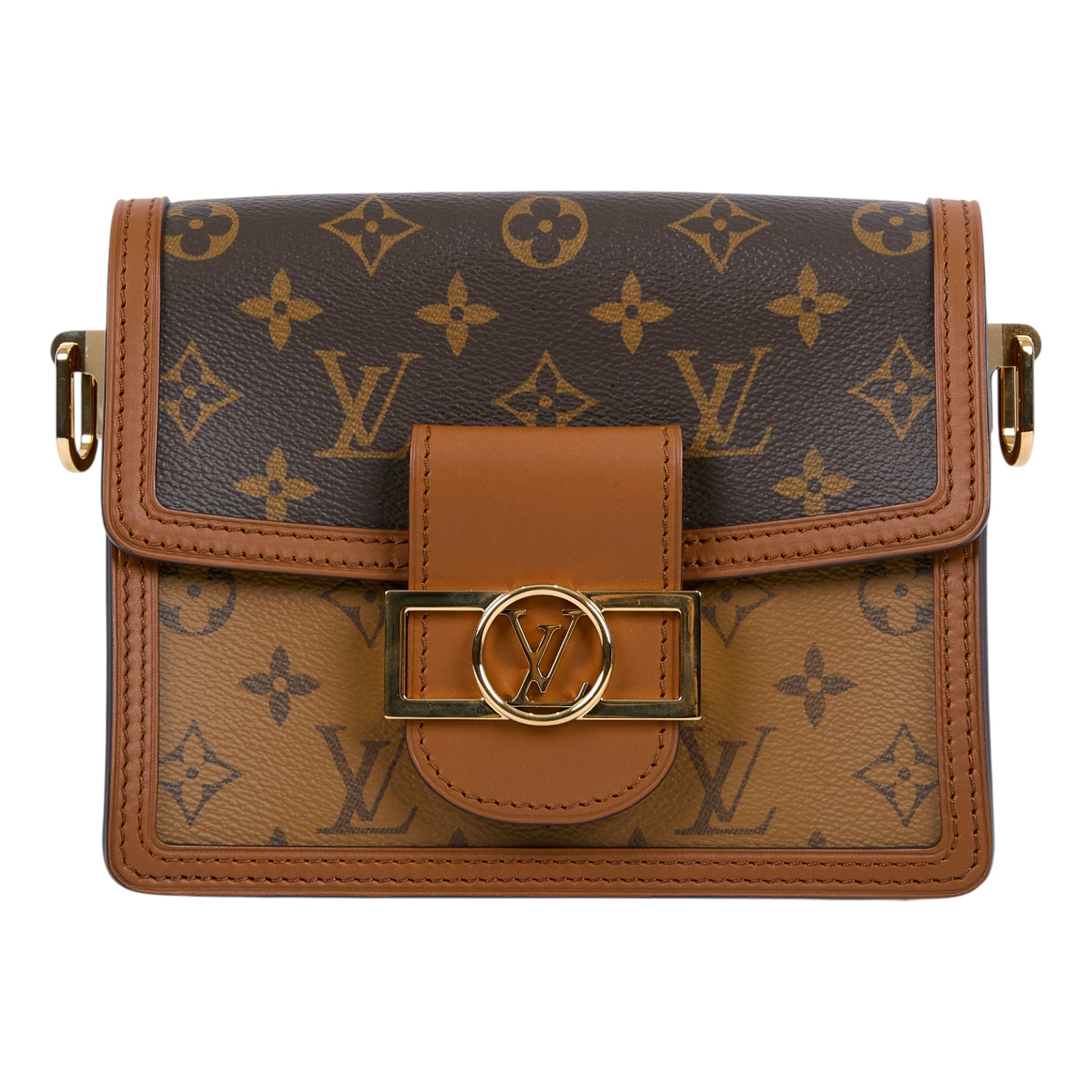 路易威登 LOUIS VUITTON Mini Dauphine Reverse皮革飾邊 迷你 達芙妮 肩背 斜背包 M44580  原廠盒子/防塵袋