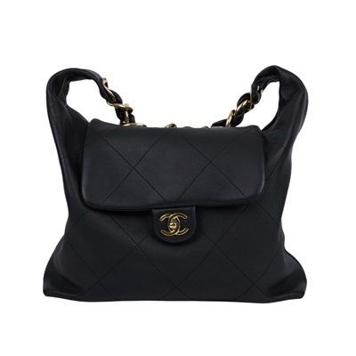 香奈兒 CHANEL 流浪包 Ｍaxi Hobo Bag 超大型 肩背包 AS5838 晶片款 黑牛皮超大型流浪包 原廠盒子/防塵袋/購買證明