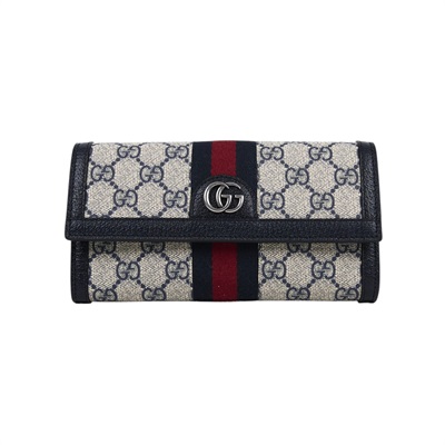 古馳 GUCCI Ophidia GG 長型 錢包 長夾 523153 96IWG 深藍Ophidia GG 印花對開長夾 原廠盒子/防塵袋