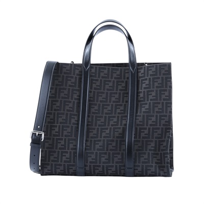芬迪 FENDI Jacquard FF 手提包 肩背包 7VA390AG0M 灰黑FF大托特包 2WAY 防塵袋