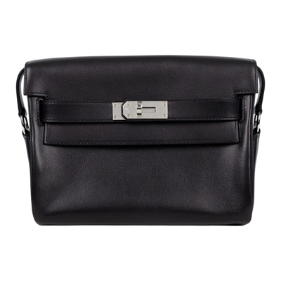 愛馬仕 Hermes Kelly Bag 凱莉包 Messenger PM 手提包 黑色 銀扣 H085009CK89 /W刻  原廠盒子/防塵袋/鎖組