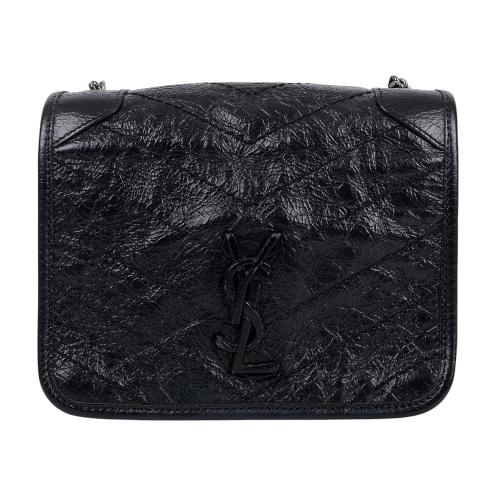 聖羅蘭 YSL SAINT LAURENT Niki 復古皮革 手袋 銀色五金 5831030EN04 黑NIKI WOC 原廠盒子/防塵袋