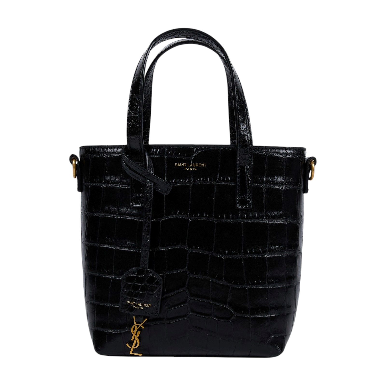 聖羅蘭 YSL SAINT LAURENT Toy Shopping 迷你鱷魚皮壓紋 購物袋 迷你 712367AAAOH 黑鱷魚壓紋兩用包 原廠盒子/防塵袋