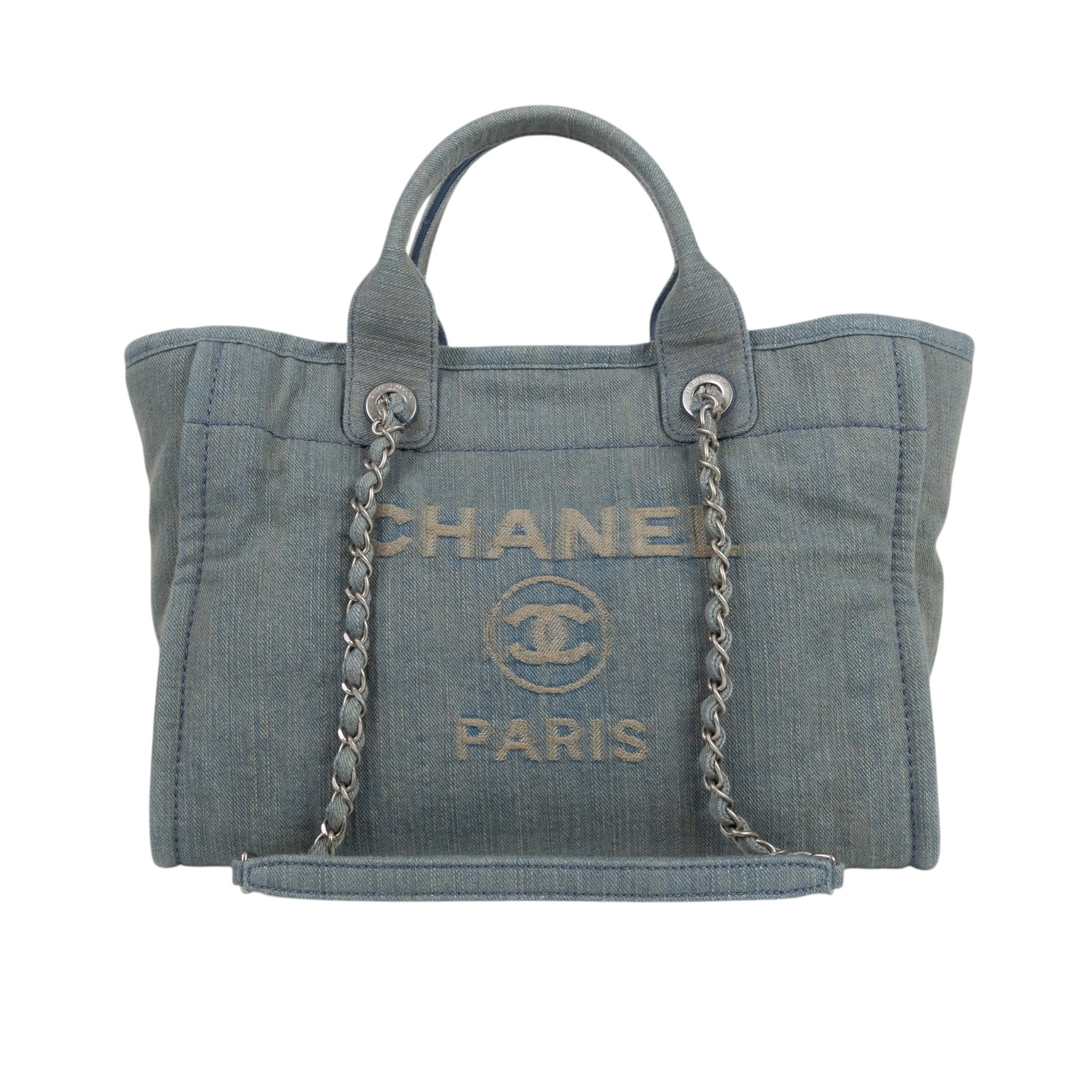 香奈兒 CHANEL 海灘包 小型 AS3257 B10675 晶片款 單寧做舊沙灘包 原廠盒子/防塵袋/購買證明/內袋