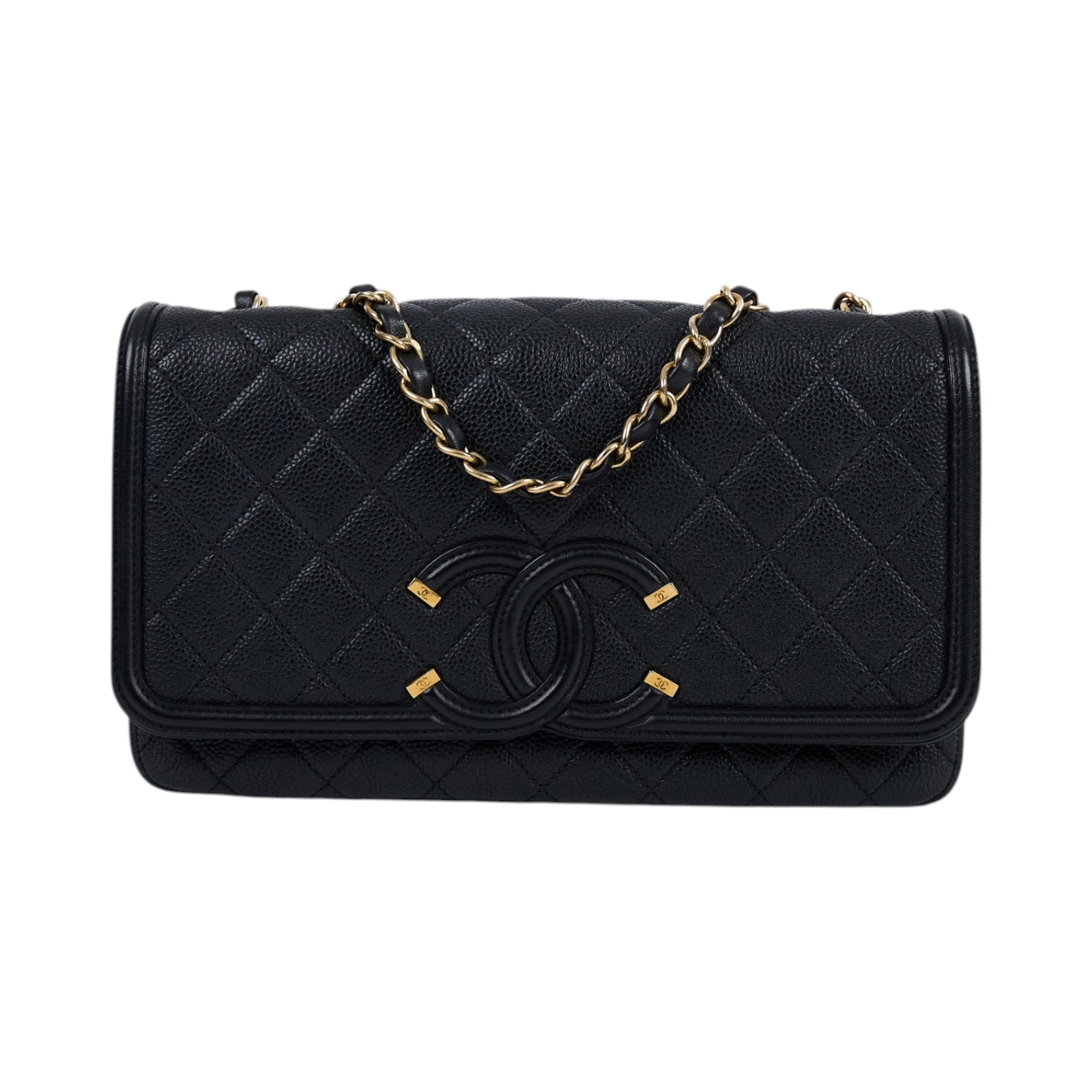 香奈兒 CHANEL CF 25 CC Filigree 口蓋包 肩背包 斜背包 A93341 22開黑荔枝翻蓋包 防塵袋