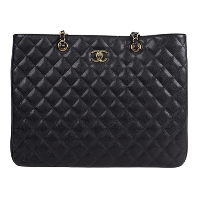 香奈兒 CHANEL CC logo 肩背 托特包 A91046 晶片款 黑荔枝LARGE TOTE 防塵袋/小冊