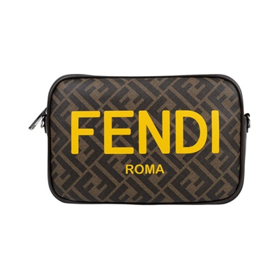 芬迪 FENDI FF ROMA 肩背包 斜背包 7M0286AJJ4 咖色老花黃LOGO相機包 防塵袋/背帶