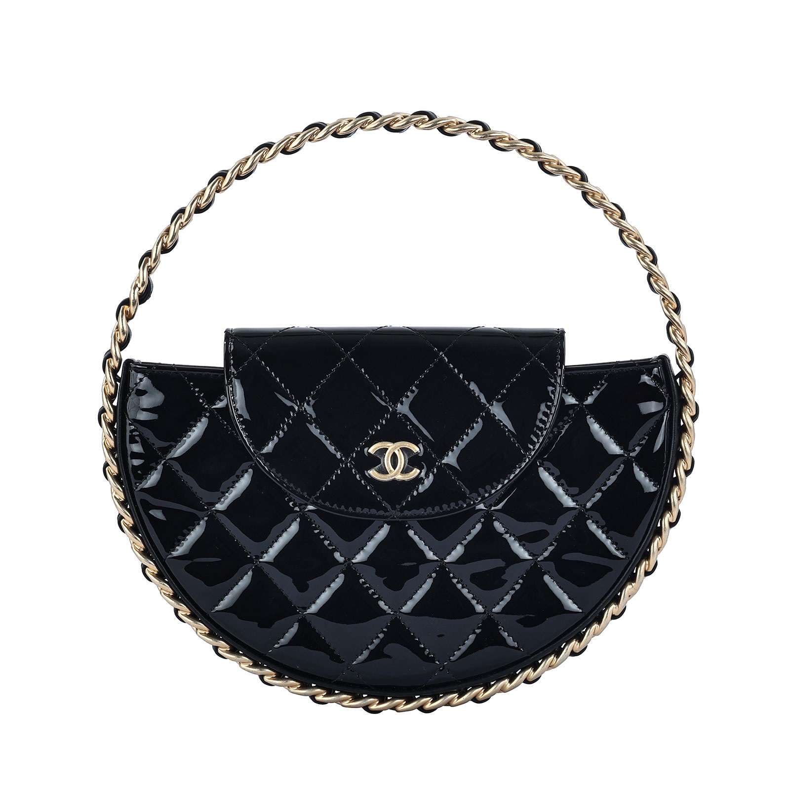 【香✳】2点おまとめ購入 香奈兒CHANEL 編織腋下包呼拉圈包黑漆皮圓環半月包原廠盒子/防塵