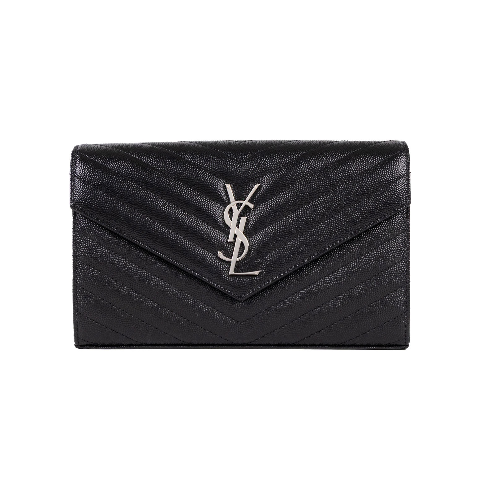 聖羅蘭 YSL SAINT LAURENT Cassandre 經典粒面皮革 鏈條 錢包 377828BOW02 黑銀WOC 大款 防塵袋/原廠盒子/保證卡