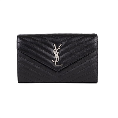聖羅蘭 YSL SAINT LAURENT Cassandre 經典粒面皮革 鏈條 錢包 377828BOW02 黑銀WOC 大款 防塵袋/原廠盒子/保證卡