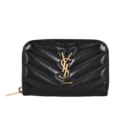 聖羅蘭 YSL SAINT LAURENT 拉鍊 零錢包 753788BOW01 黑金拉鍊零錢包 原廠盒子/防塵袋