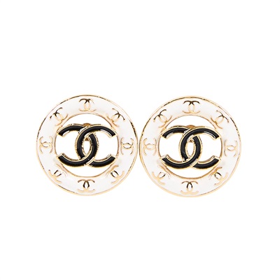 香奈兒CHANEL 耳釘B24/P 白色圓形LOGO耳環原廠盒子二手精品
