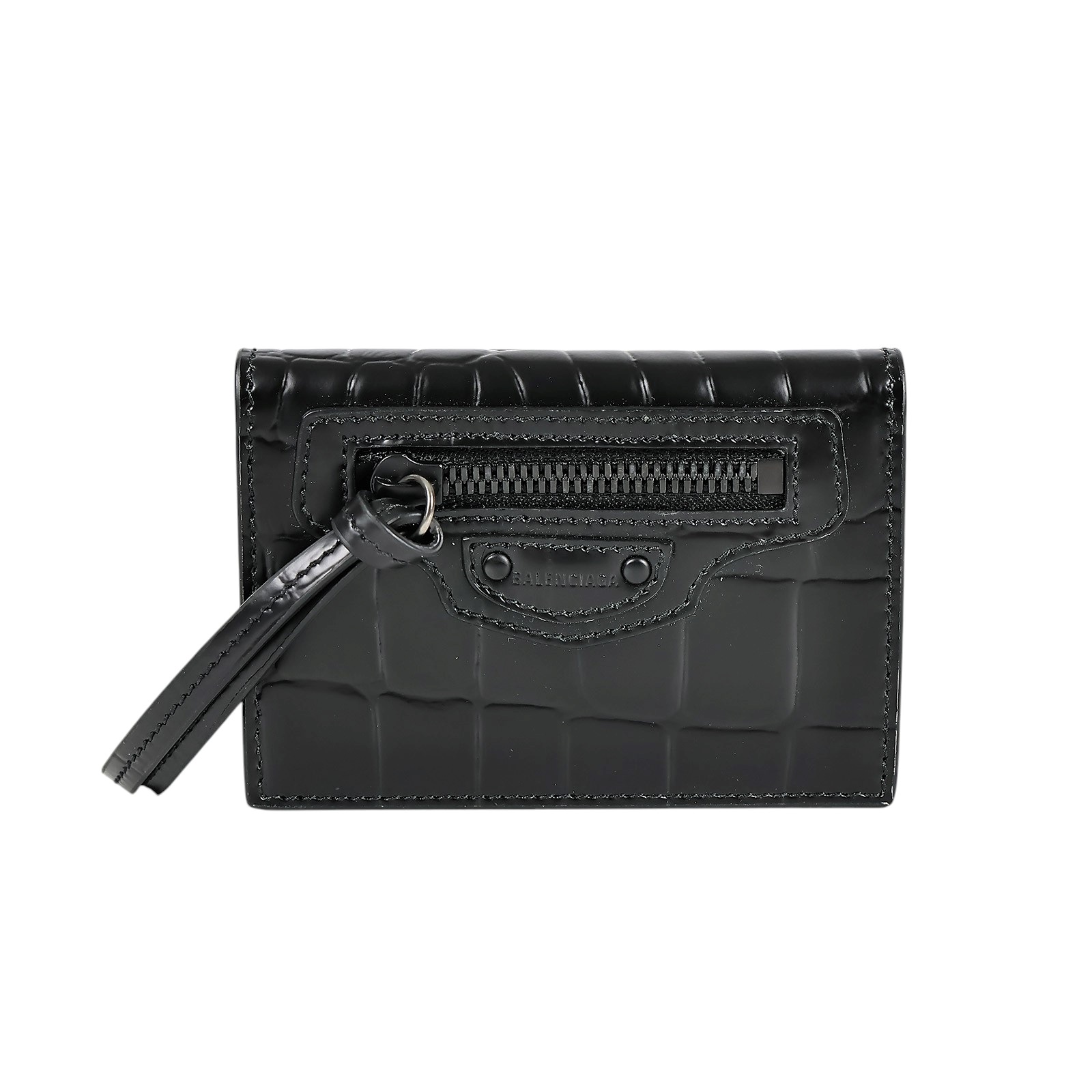 巴黎世家 BALENCIAGA 錢包 三折 短夾 64010715V07 黑鱷魚機車三折短夾 原廠盒子/防塵袋