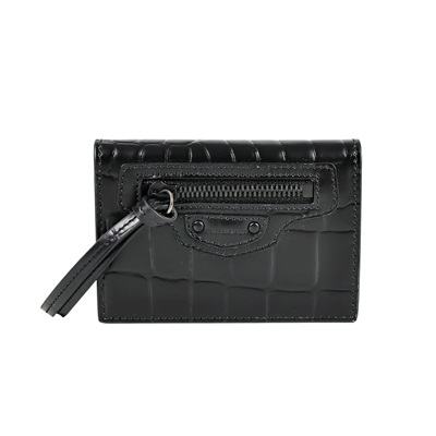 巴黎世家 BALENCIAGA 錢包 三折 短夾 64010715V07 黑鱷魚機車三折短夾 原廠盒子/防塵袋