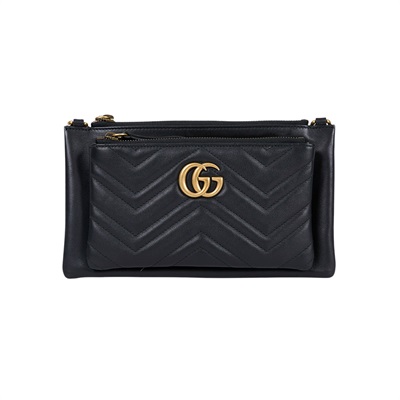 古馳 GUCCI GG Marmont 斜背包 453878 黑MARMONT WOC 防塵袋／影印購買證明
