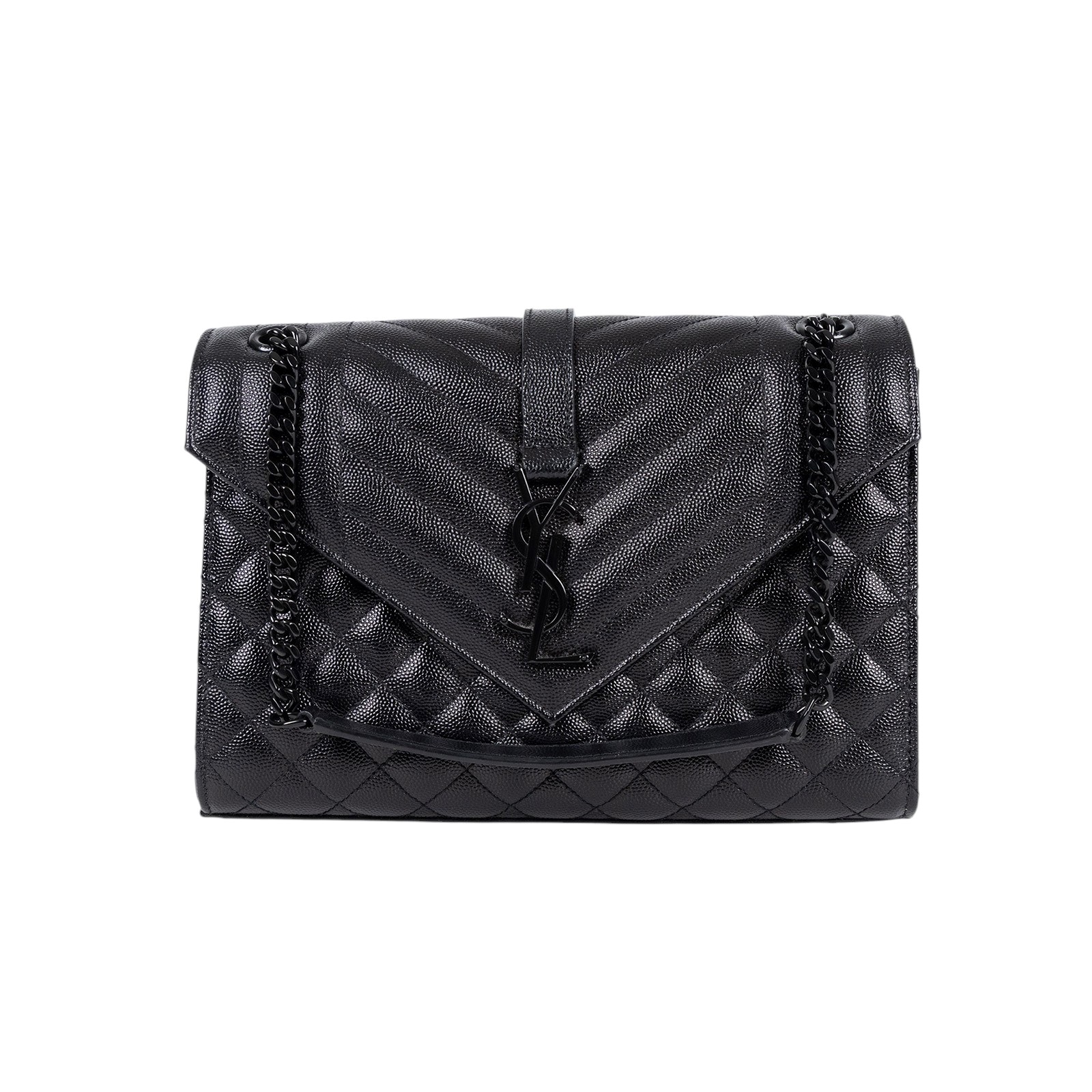 聖羅蘭 YSL SAINT LAURENT Envolpe 信封袋 肩背包 中型 487206BOW98 黑LOGO ENVELOPE包包 防塵袋