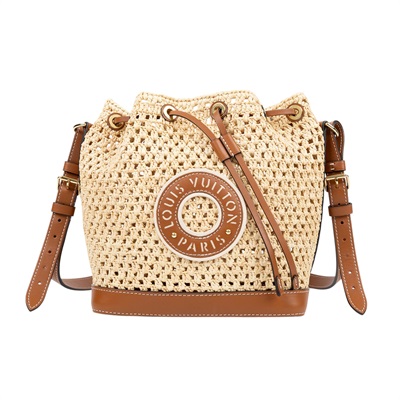 路易威登 LOUIS VUITTON Néonoé BB 拉菲草 束口水桶包 M24722 晶片款 棕 Noe BB天然拉菲草束口斜背水桶包 原廠盒子/防塵袋