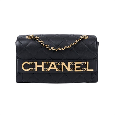 香奈兒 CHANEL 菱格紋 大LOGO 肩背 口蓋包 AS1490 黑金LOGO鍊包 防塵袋/原廠盒子/保證卡