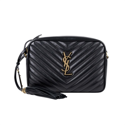 聖羅蘭 YSL SAINT LAURENT Monogram V字紋 流蘇 斜背包 520534DV707 黑流蘇相機包 防塵袋/保證卡