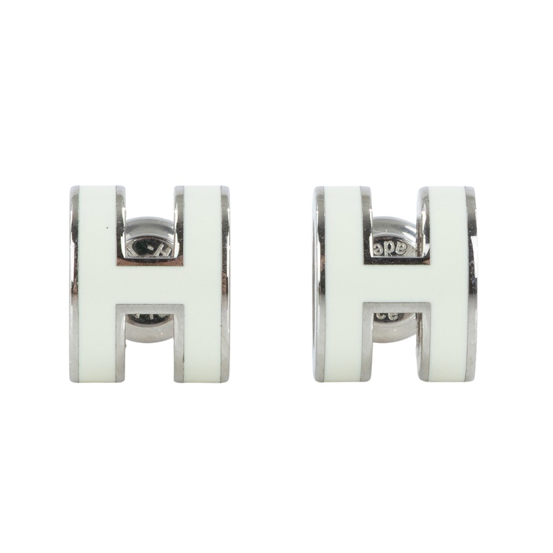 愛馬仕 Hermes Mini Pop H 耳釘 白色 H608002FP49 白銀MINI POP H耳環 原廠盒子