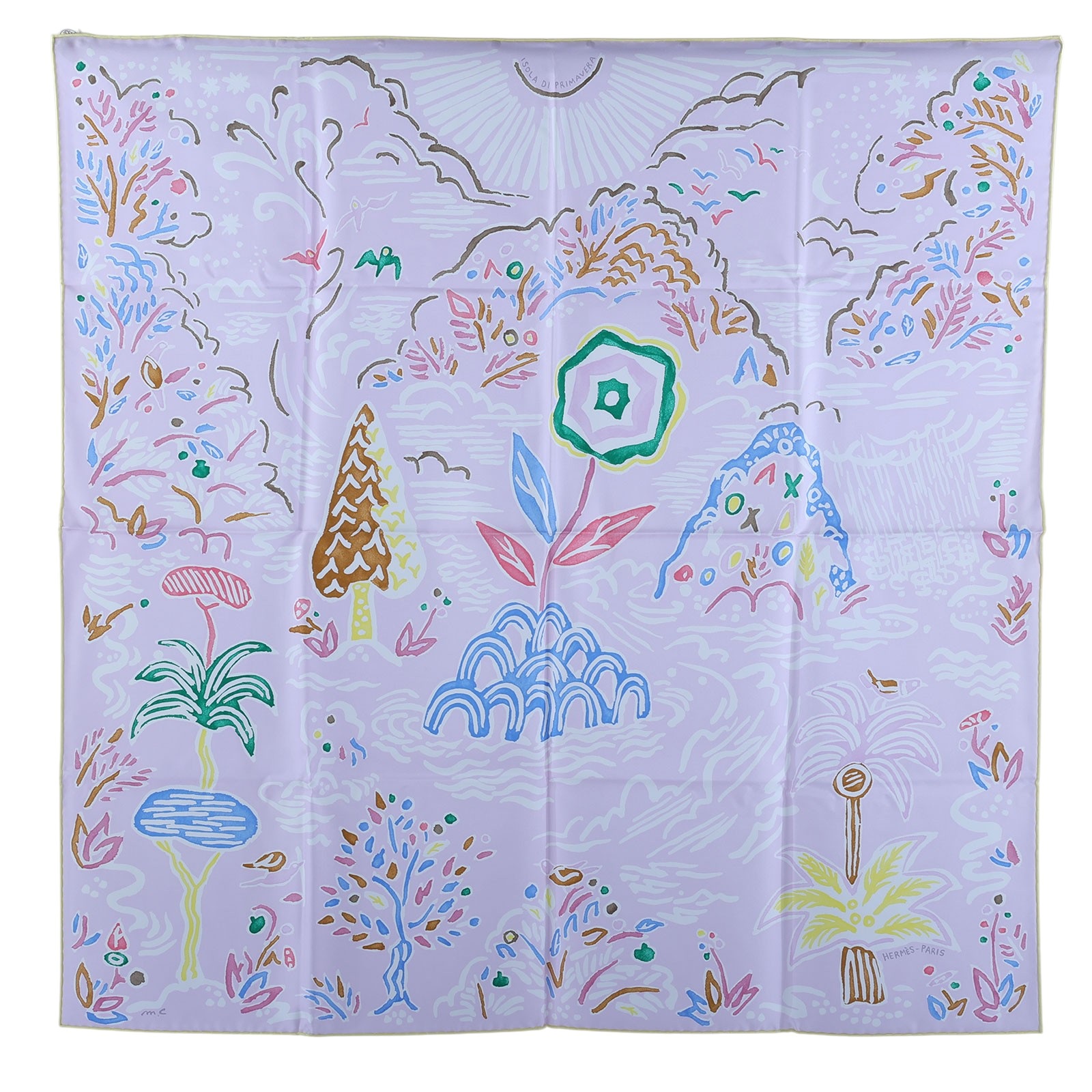 愛馬仕 Hermes Isola di Primavera scarf 90 絲巾 H003755Sv08 粉紫黃邊絲巾90 原廠盒子