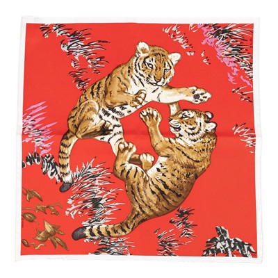 愛馬仕 Hermes Les Tigreaux scarf 45 方巾 H892491S 紅老虎嬉戲絲巾45 原廠盒子