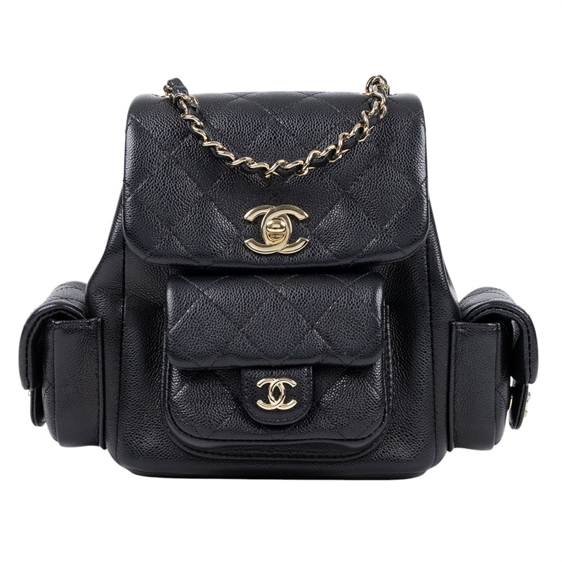 香奈兒 CHANEL 粒紋小牛皮 金色金屬 小型 後背包 AS4399 B14256 黑金荔枝坦克後背 防塵袋/原廠盒子
