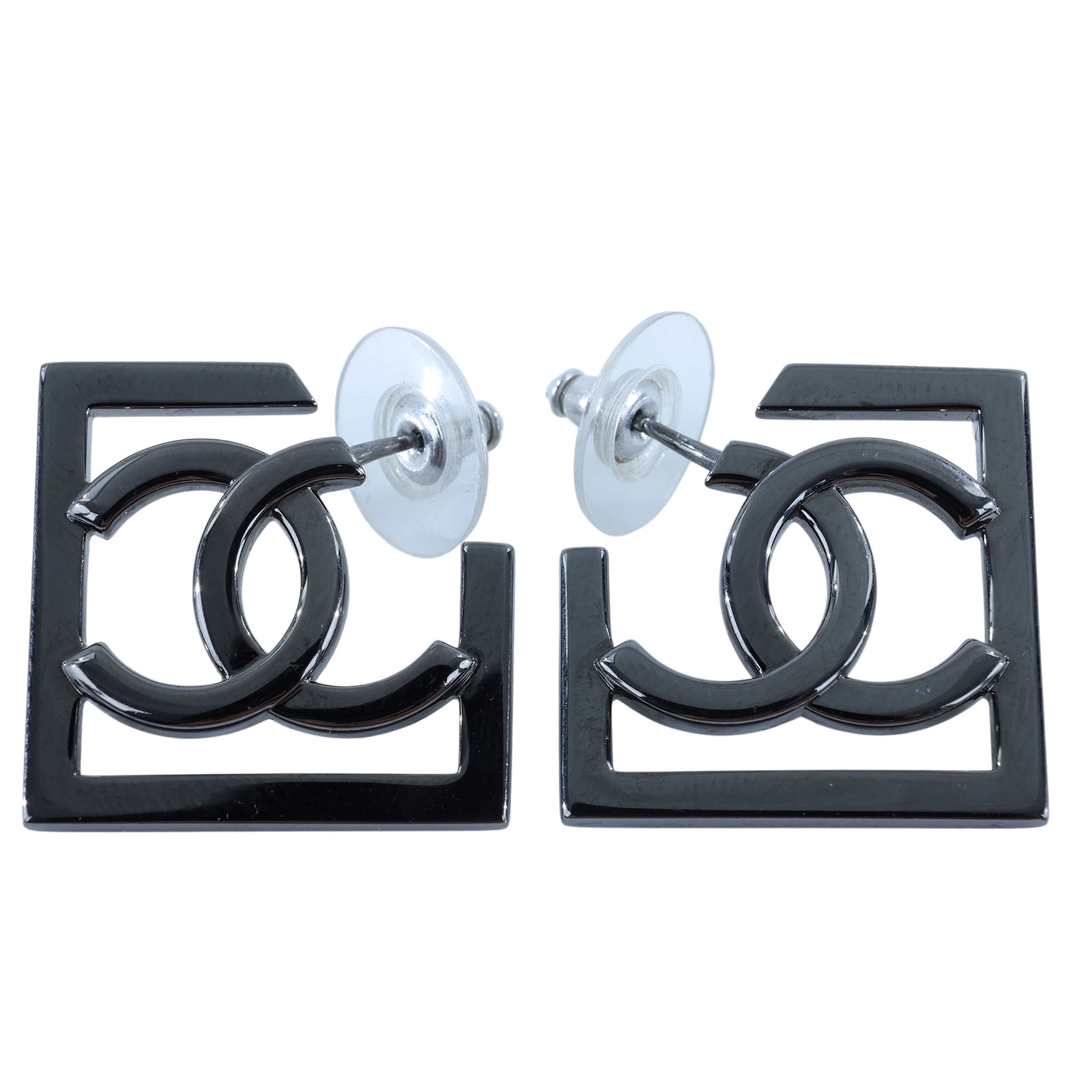 香奈兒 CHANEL 耳釘 A23 B 鍍黑方框雙C耳環 原廠盒子