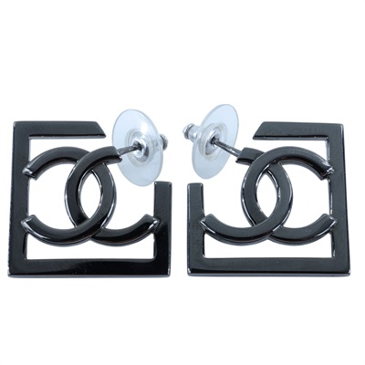 香奈兒 CHANEL 耳釘 A23 B 鍍黑方框雙C耳環 原廠盒子