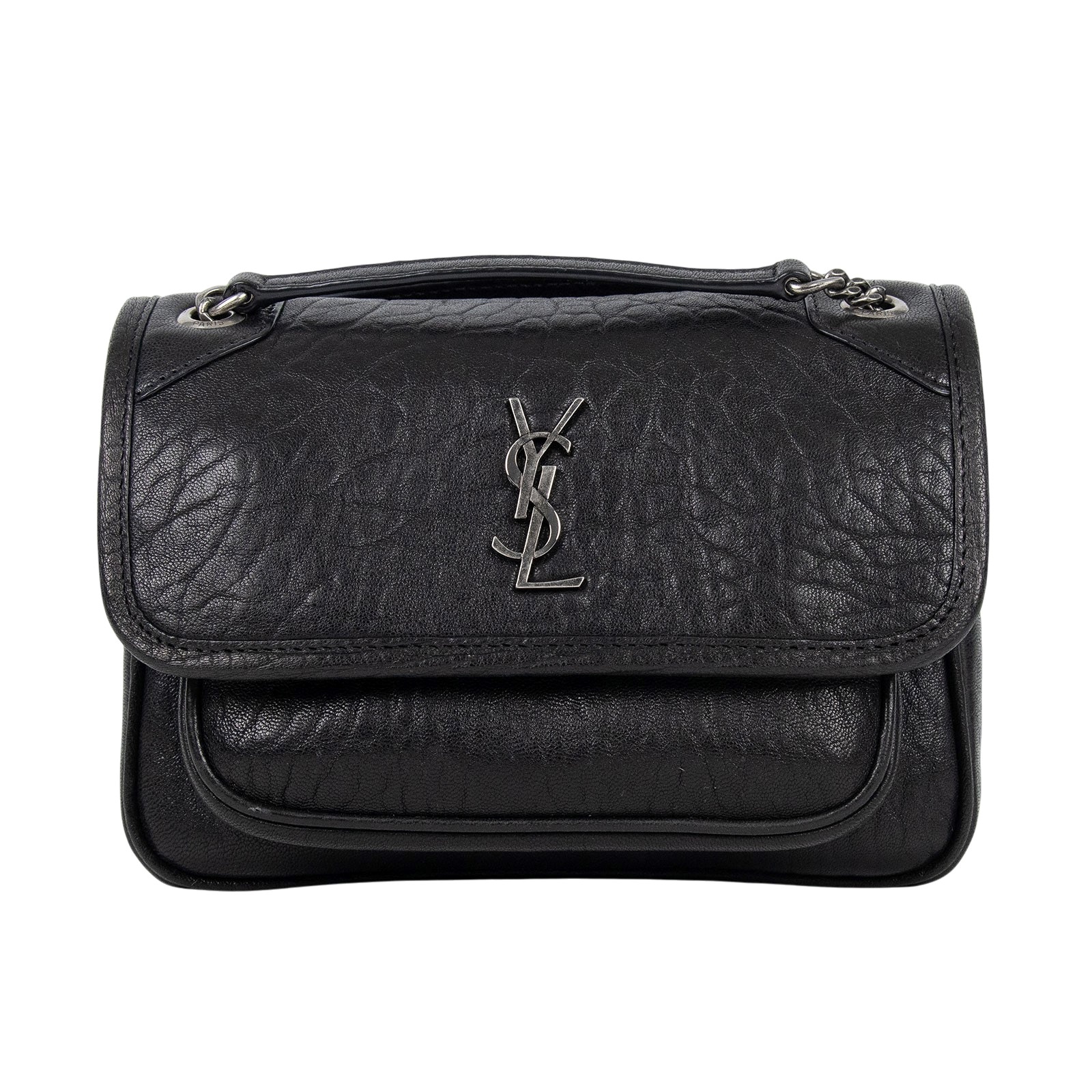 聖羅蘭 YSL SAINT LAURENT Niki 粒面小羊皮 迷你手袋 銀色五金 828736AACIA 黑粒面小羊皮NIKI MIN 原廠盒子/防塵袋