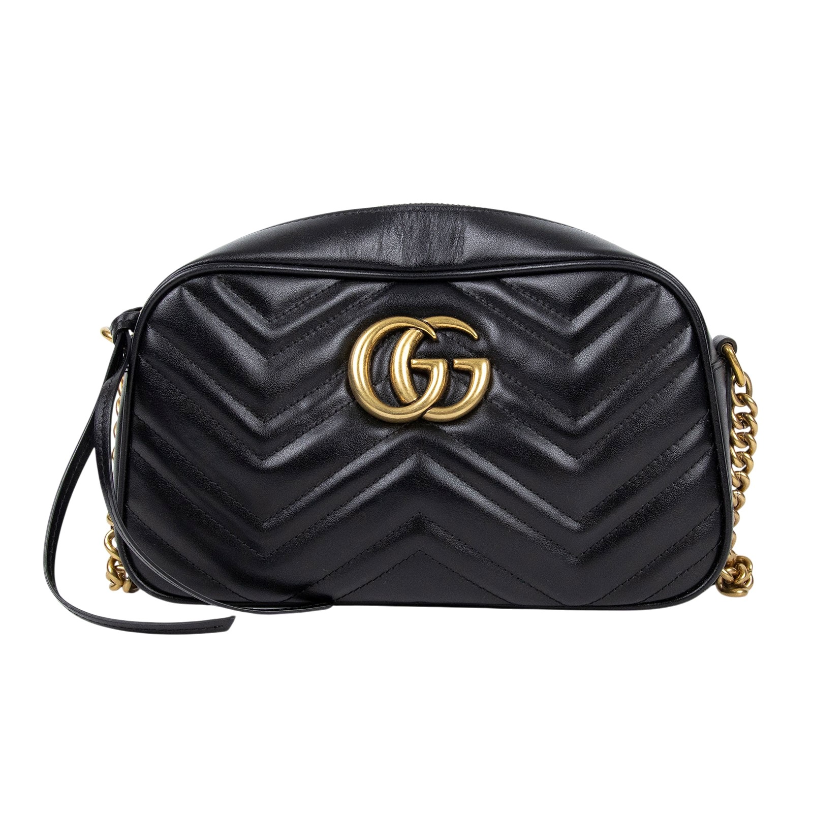 古馳 GUCCI GG Marmont 小型 絎縫 肩揹袋 447632 DTD1T 黑GG Marmont 肩背包 防塵袋/原廠盒子/購買證明